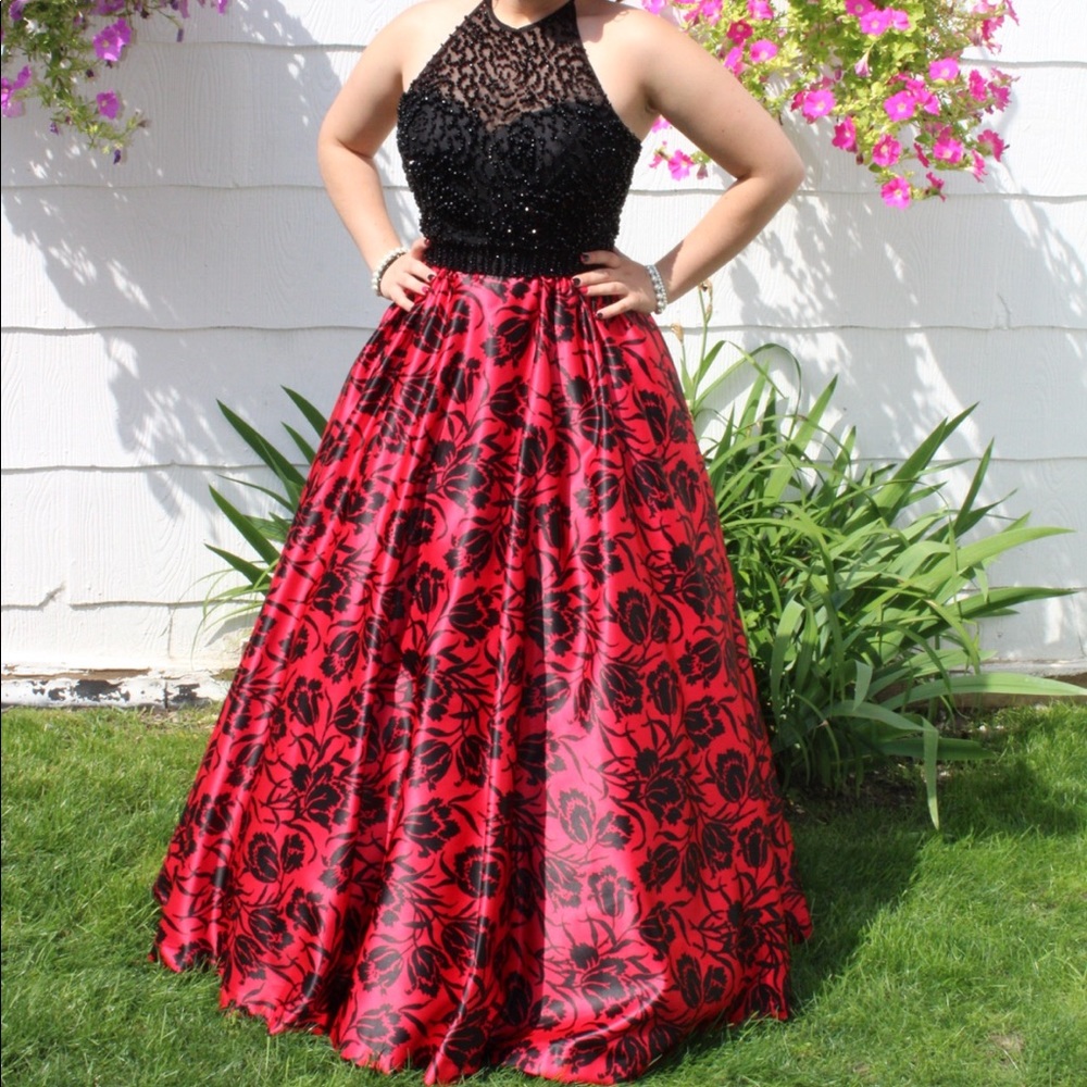 Red and Black Sherri Hill gown